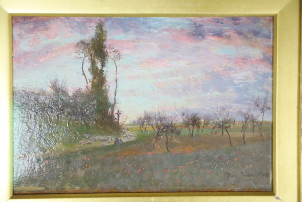 Sir David Murray (1849-1933), oil on panel, Sunset, signed and dated 86, 13 x 20cm